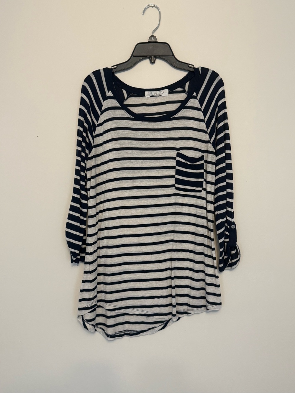 Pink Rose Black & White Striped Pocket Long Sleeve Top